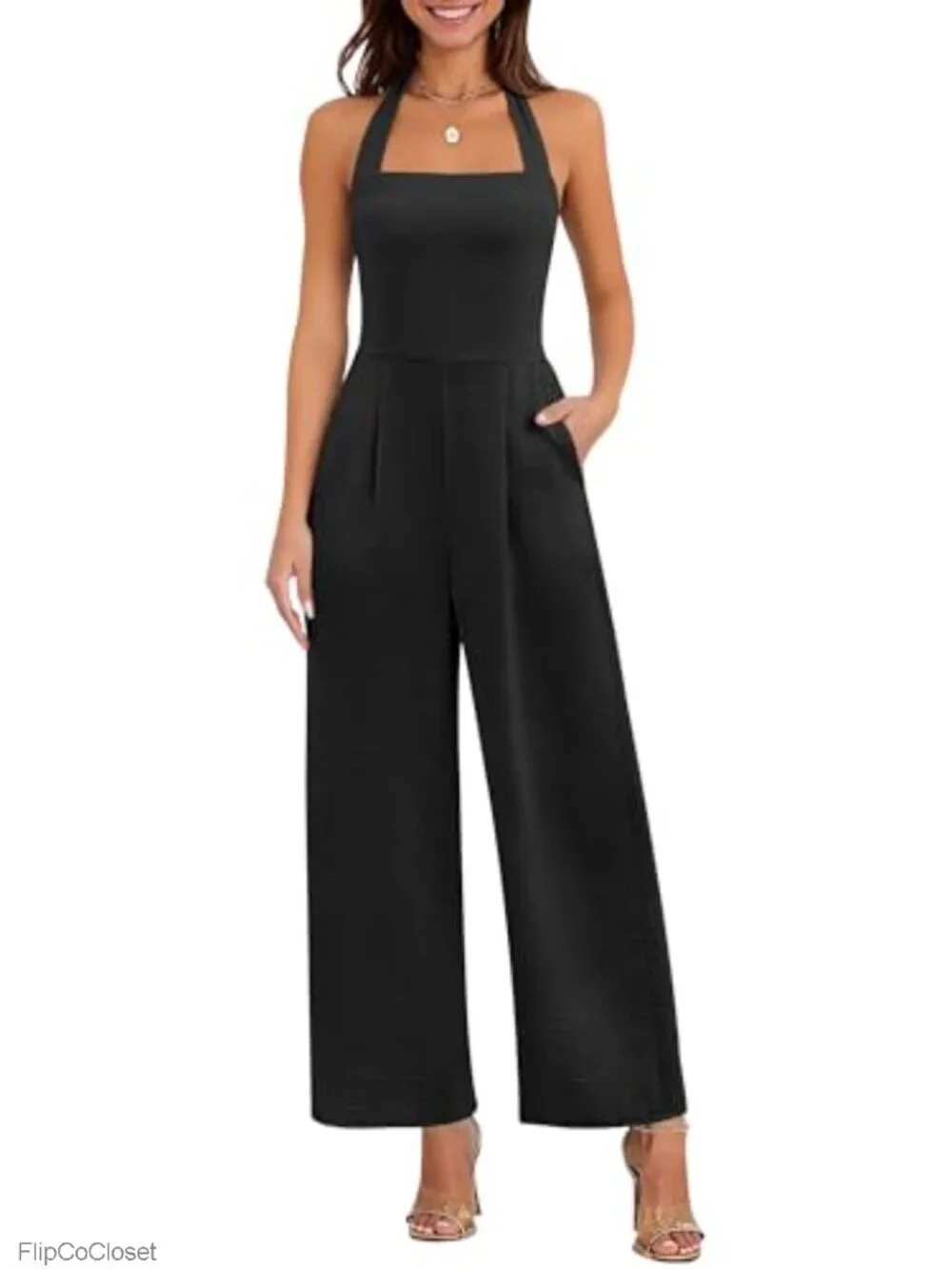 Women's Jumpsuits Halter Wide Leg Sleeveless